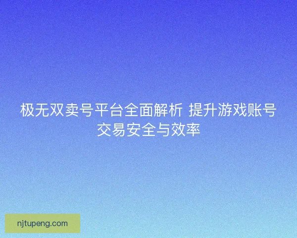极无双卖号平台全面解析 提升游戏账号交易安全与效率