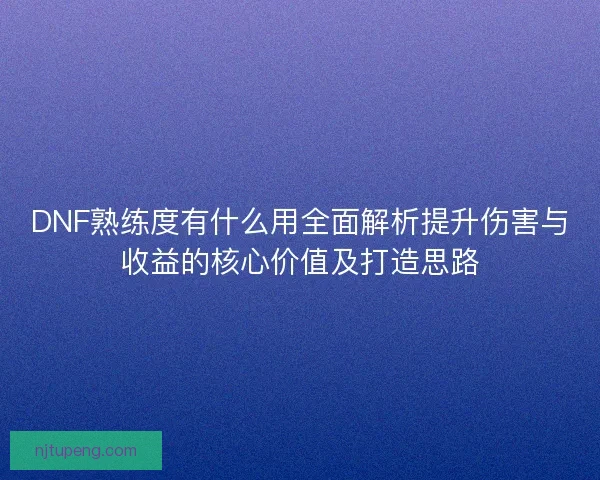 DNF熟练度有什么用全面解析提升伤害与收益的核心价值及打造思路